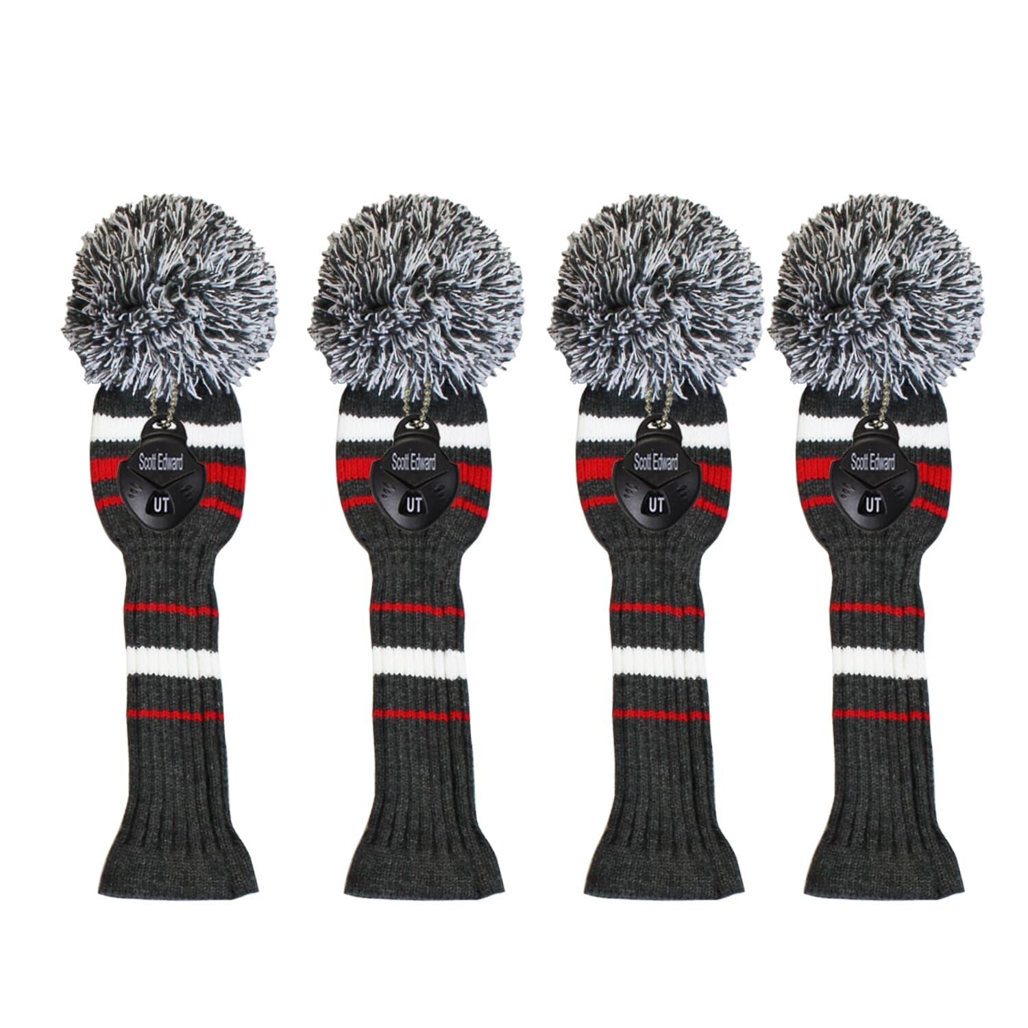 Scott Edward Knit Golf Headcovers,Hybrid Headcover Set of 4(Grey Red