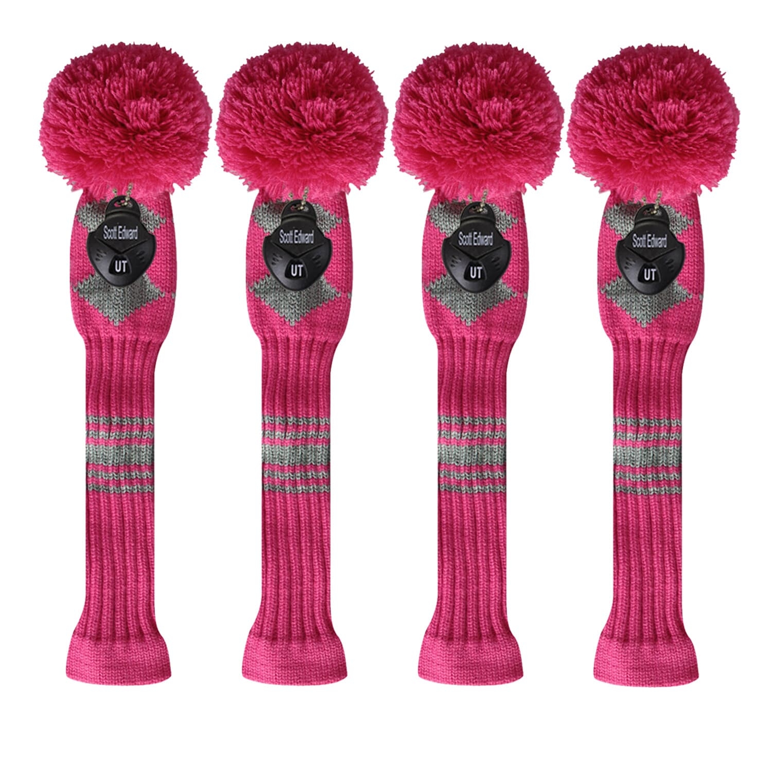 Scott Edward Knit Golf Headcovers,Hybrid Headcover Set of 4(Deep Pink