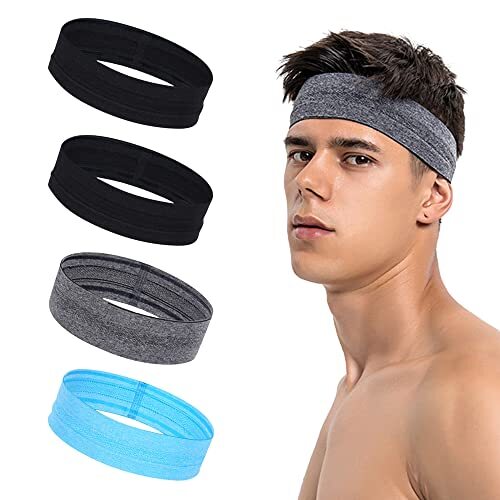 Headbands for Men and Women - Mens Sweatband & Sports Headband Moisture  Wicking Workout Sweatbands for Running, Cross Training, Yoga and Bike  Helmet