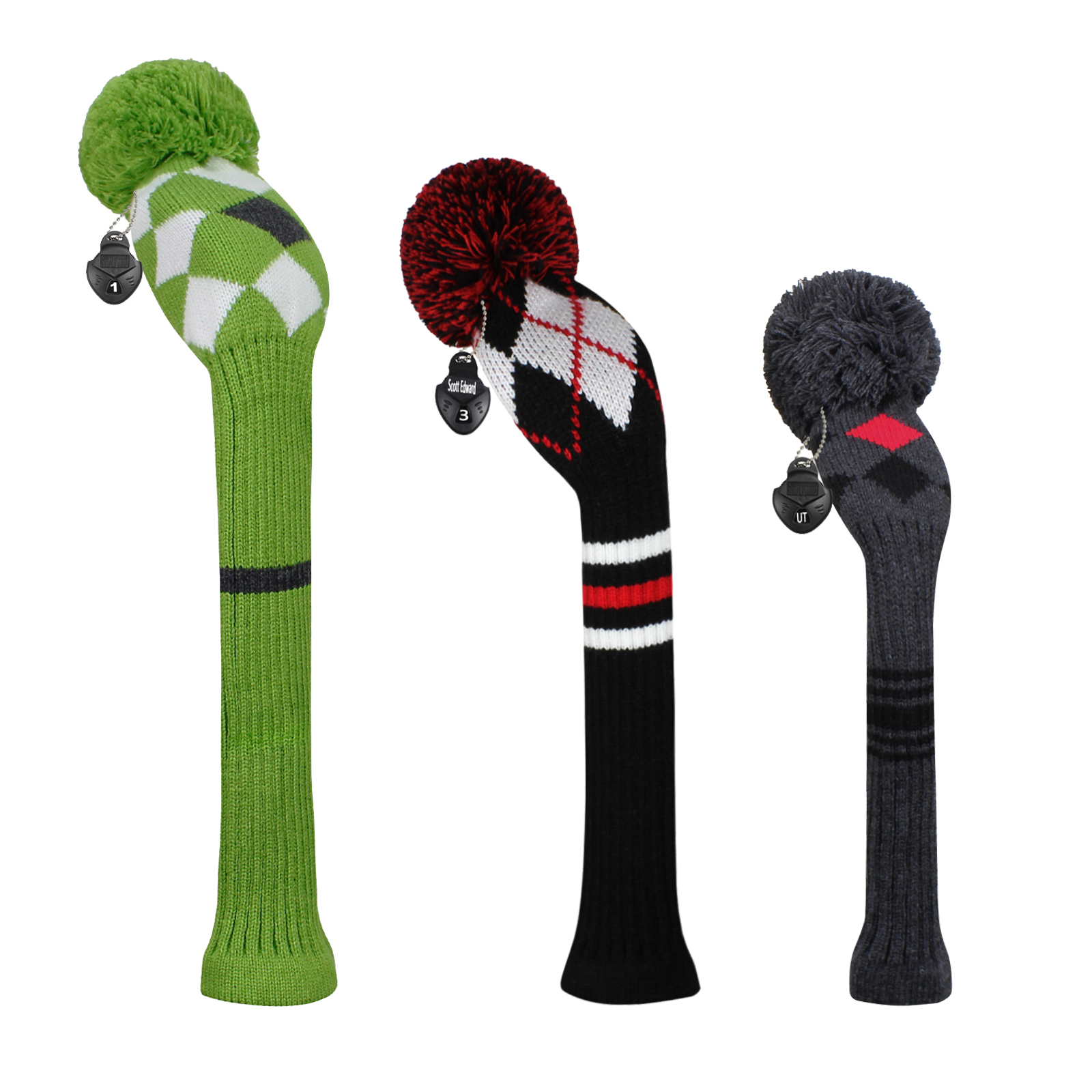 Scott Edward Knit Golf Head Covers for Woods Set of 3 Fits Well Driver