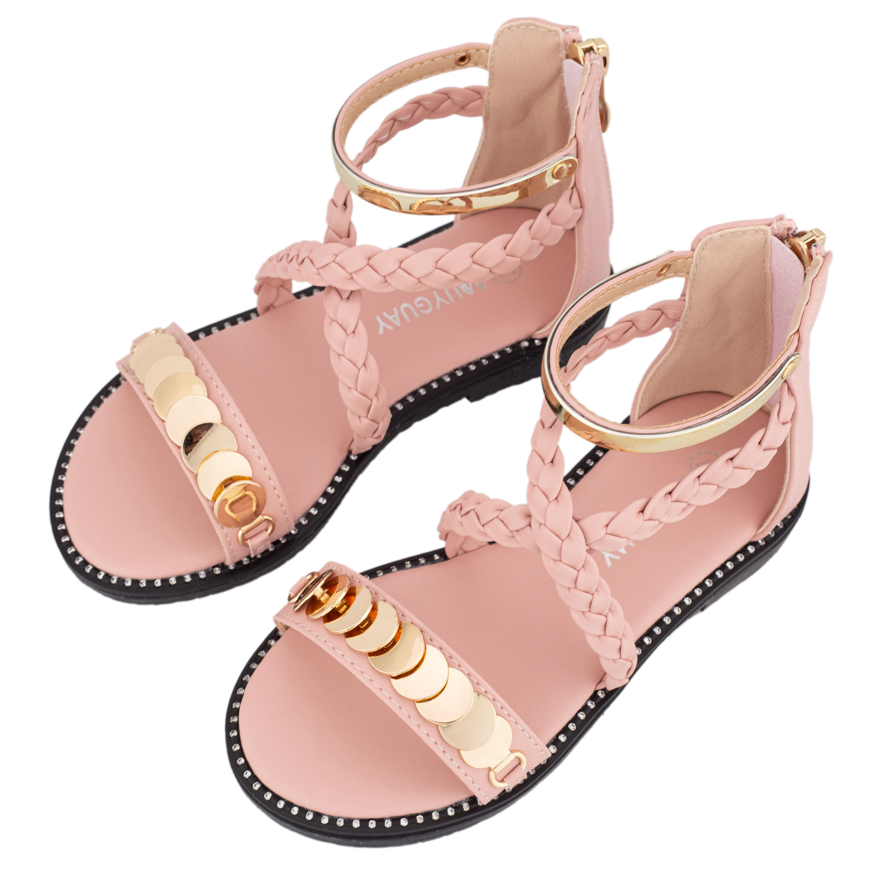 Girls Gladiator Sandals with Sequins Zipper Strappy Summer Shoes for Toddler/Little Girl