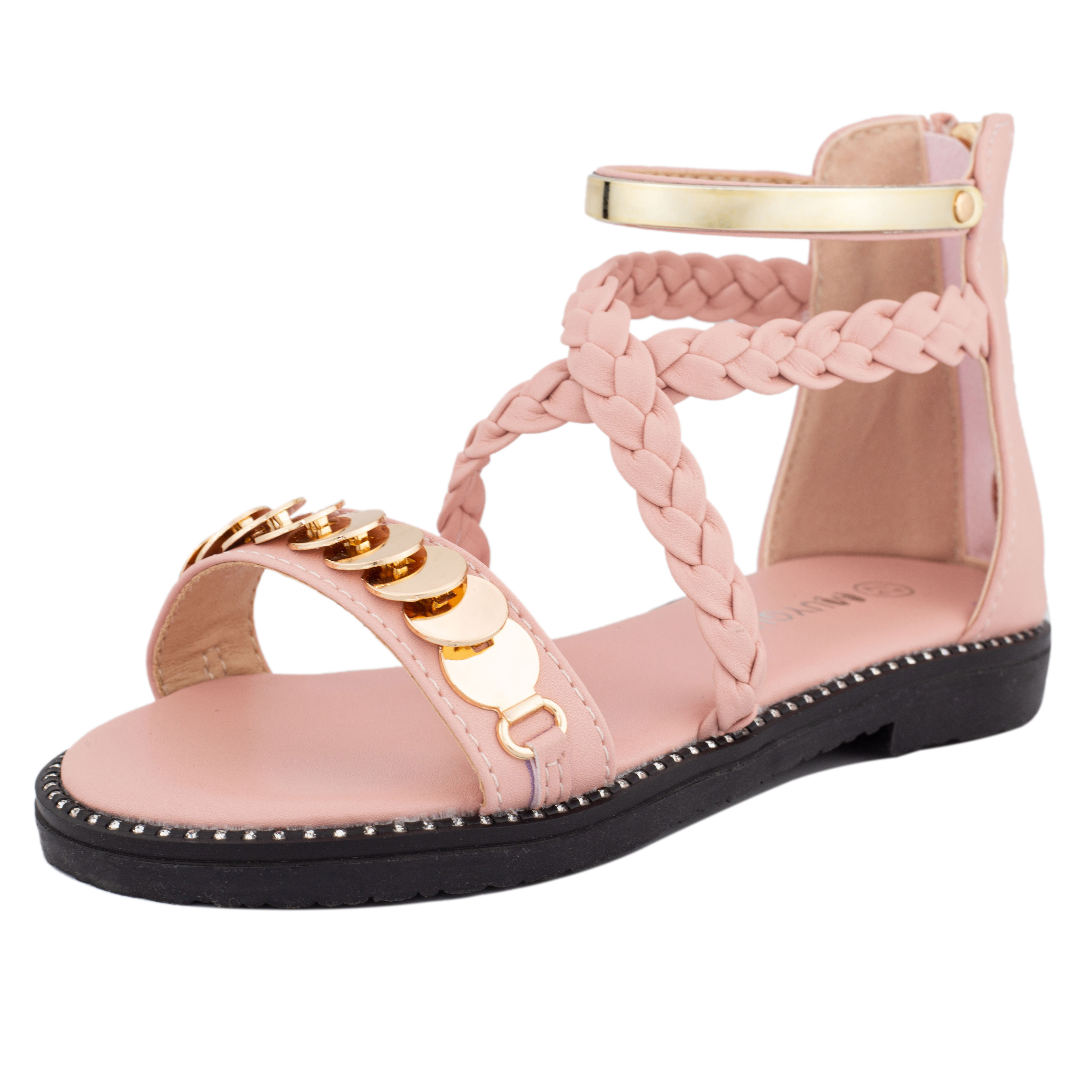 Girls Gladiator Sandals with Sequins Zipper Strappy Summer Shoes for Toddler/Little Girl