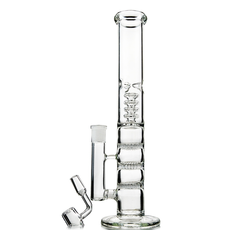 Straight Tube Glass Bong 12" Two Layer Filter With 8 arms shower head&Honeycombe 