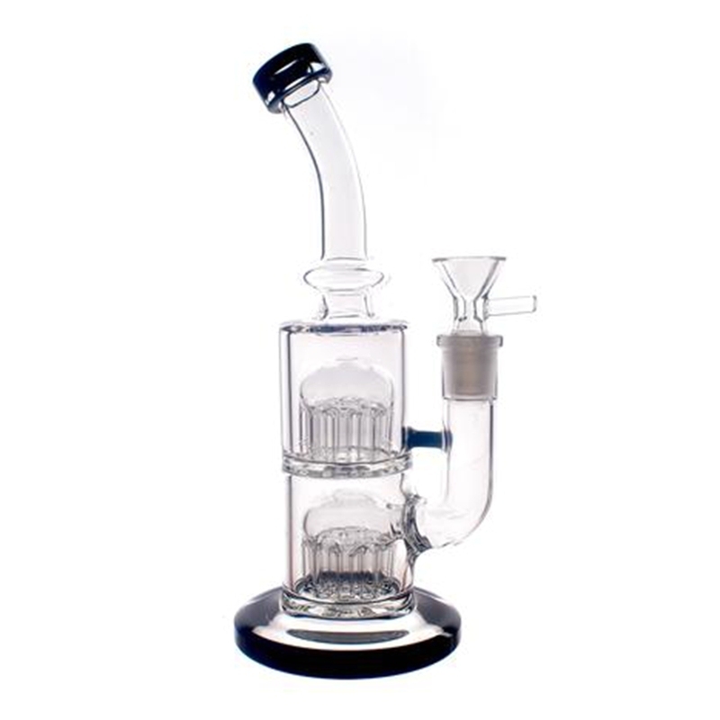 8 Inch Double Tree Arms Perc Small Dab Rig Bent Neck bong Black Lip ...