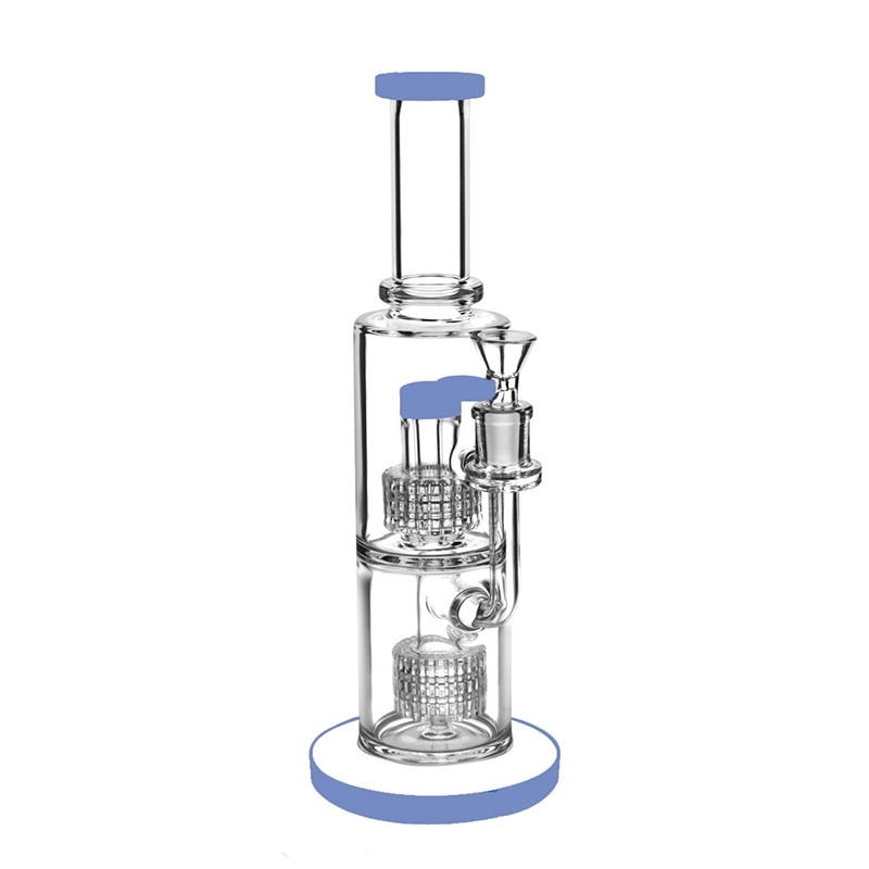 11'' Double Stereo Matrix Perc Glass Bong Birdcage Perc Dab Rig
