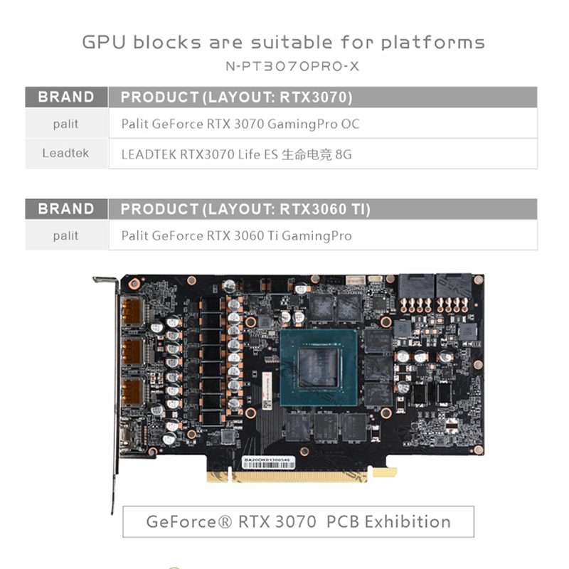 Bykski 3070 GPU Water Cooling Block, For Palit RTX 3070 GamingPro