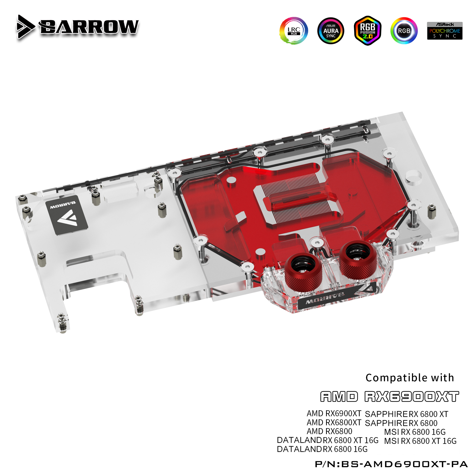 BARROW 6900 GPU Water Cooling Block, Full coverage For AMD Founder Edition  MSI Sapphire RX 6900 6800 XT, BS-AMD6900XT-PA