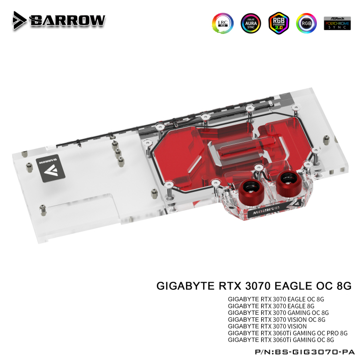 Barrow 3070 GPU Water Block for GIGABYTE Geforce RTX 3070 GAMING OC, Full  Cover ARGB GPU Cooler, BS-GIG3070-PA