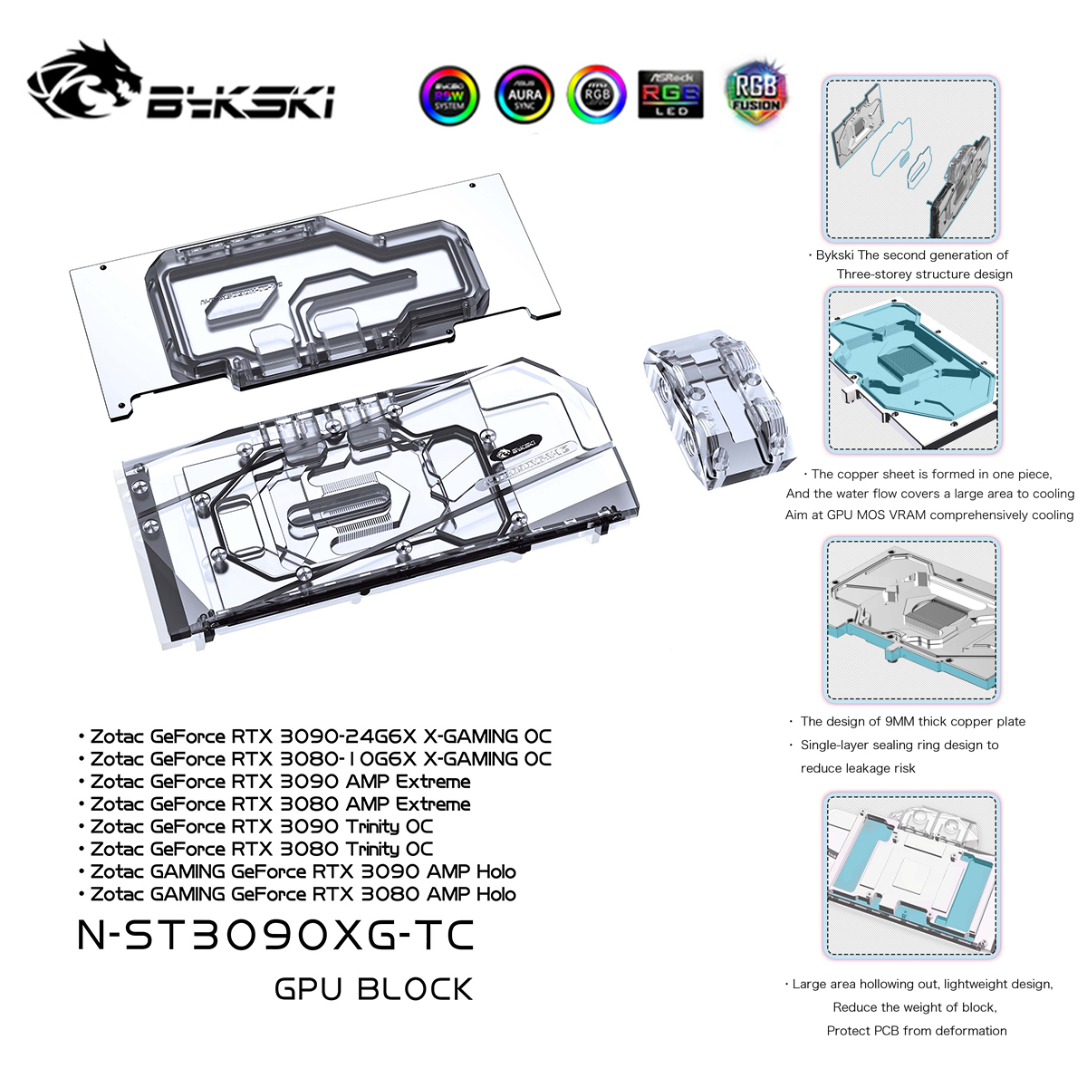 Bykski Gpu Water Block With Active Backplane Waterway Back Plate Cooler For Zotac Rtx 3090 3080 Gaming Oc N St3090xg Tc At Formulamod Sale