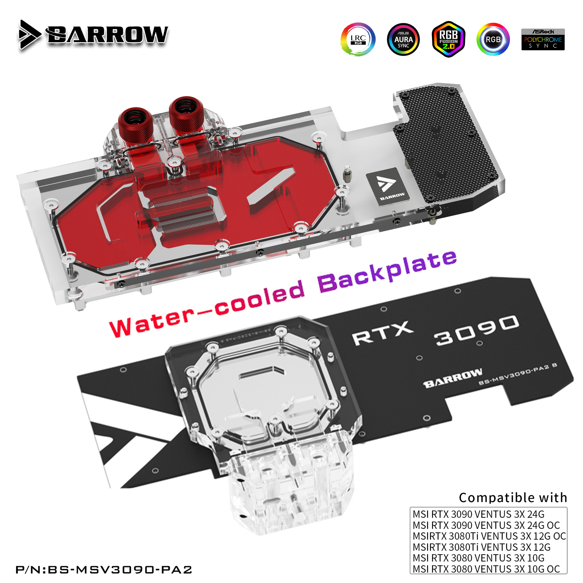 Barrow GPU Water Block Backplane Block For MSI RTX 3090 3080Ti