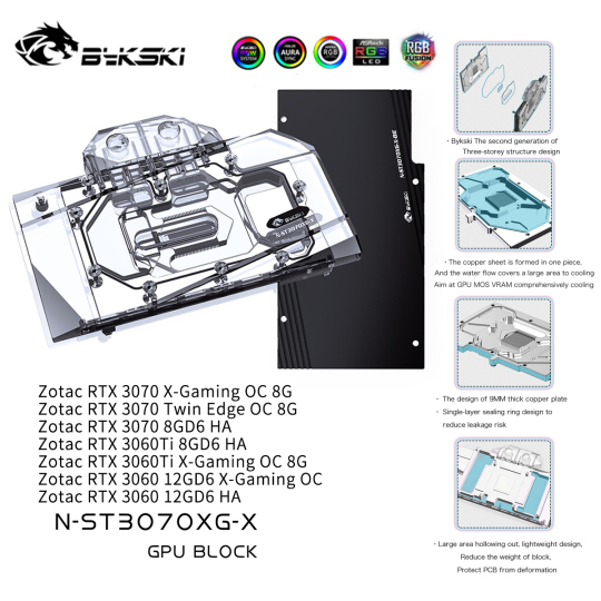 Bykski 3070 GPU Water Cooling Block For ZOTAC GeForce RTX3070 XGAMING, Liquid Cooling Cooler