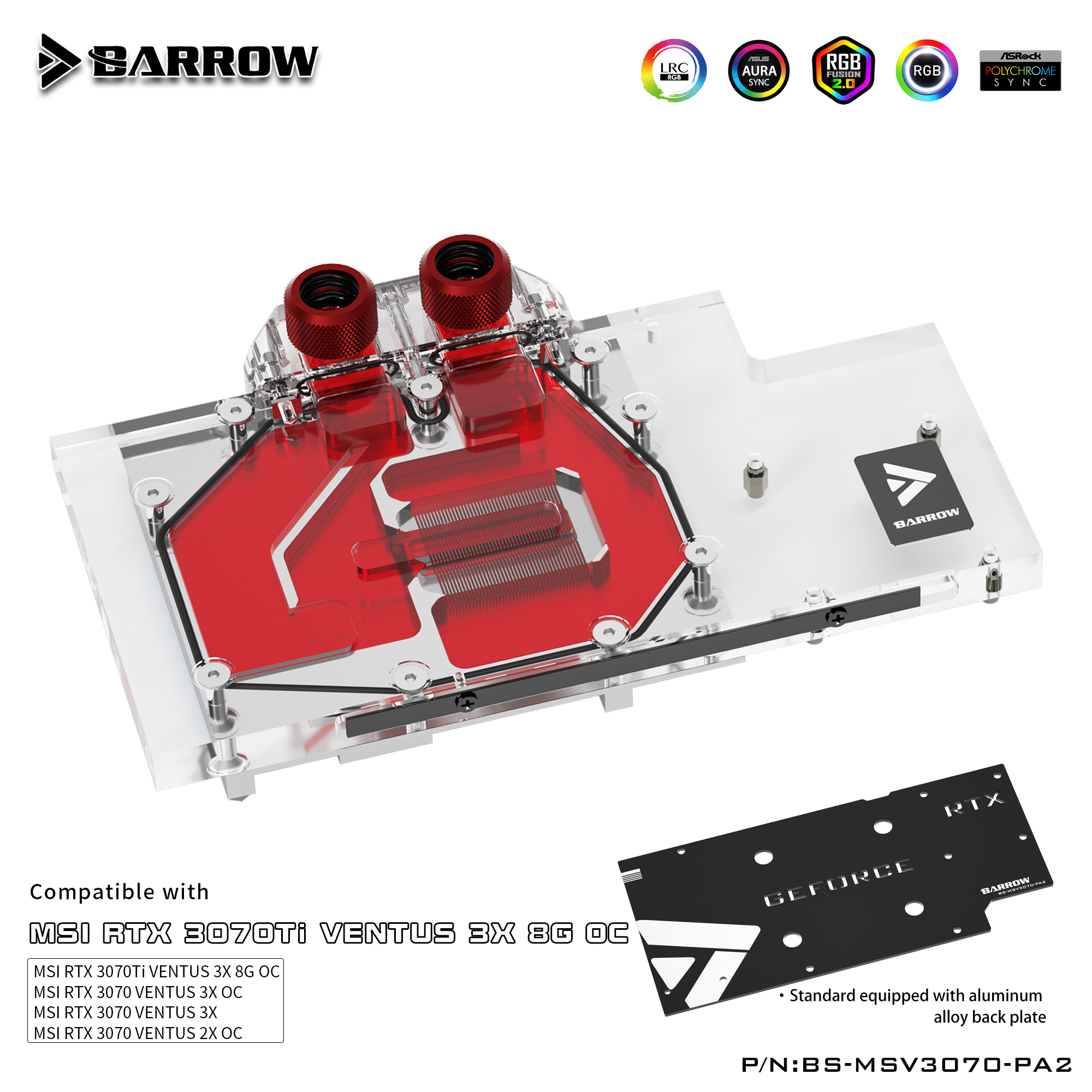 Barrow 3070 GPU Water Block for MSI RTX 3070 3070Ti VENTUS 3X OC
