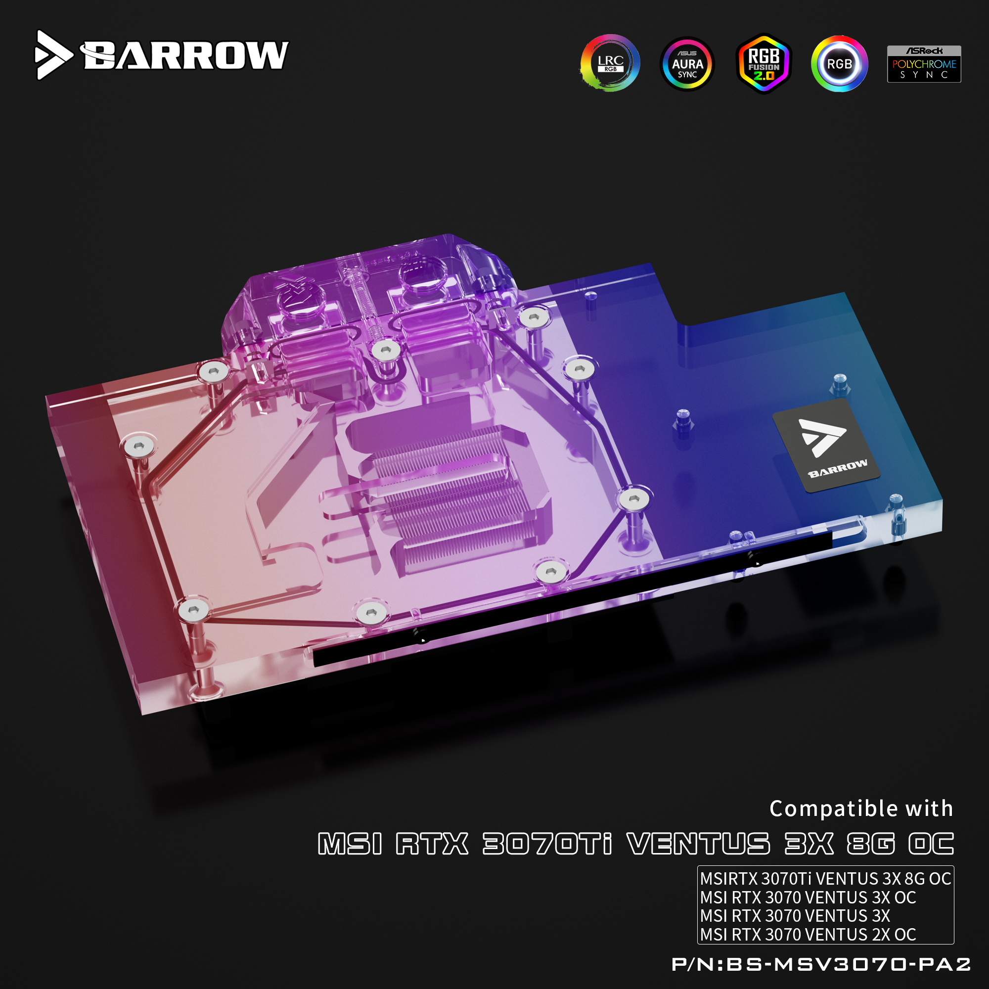 Barrow 3070 GPU Water Block for MSI RTX 3070 3070Ti VENTUS 3X OC