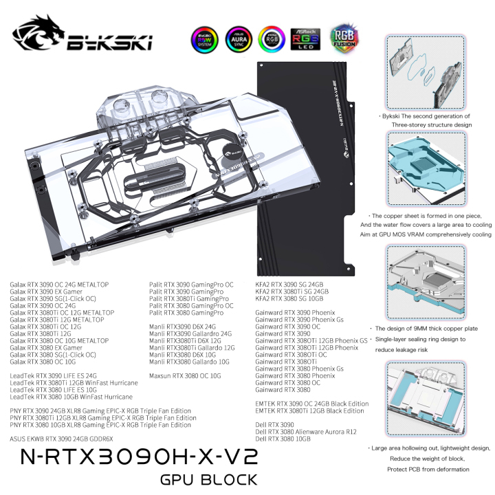 Bykski GPU Water Cooling Block For RTX 3090/3080 Reference