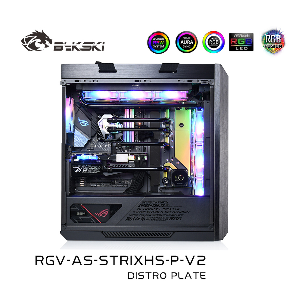 Bykski Distro Plate For ASUS ROG Strix Case, 5V A-RGB Complete Loop For Single GPU PC Building, Cooling Waterway Board, at formulamod sale