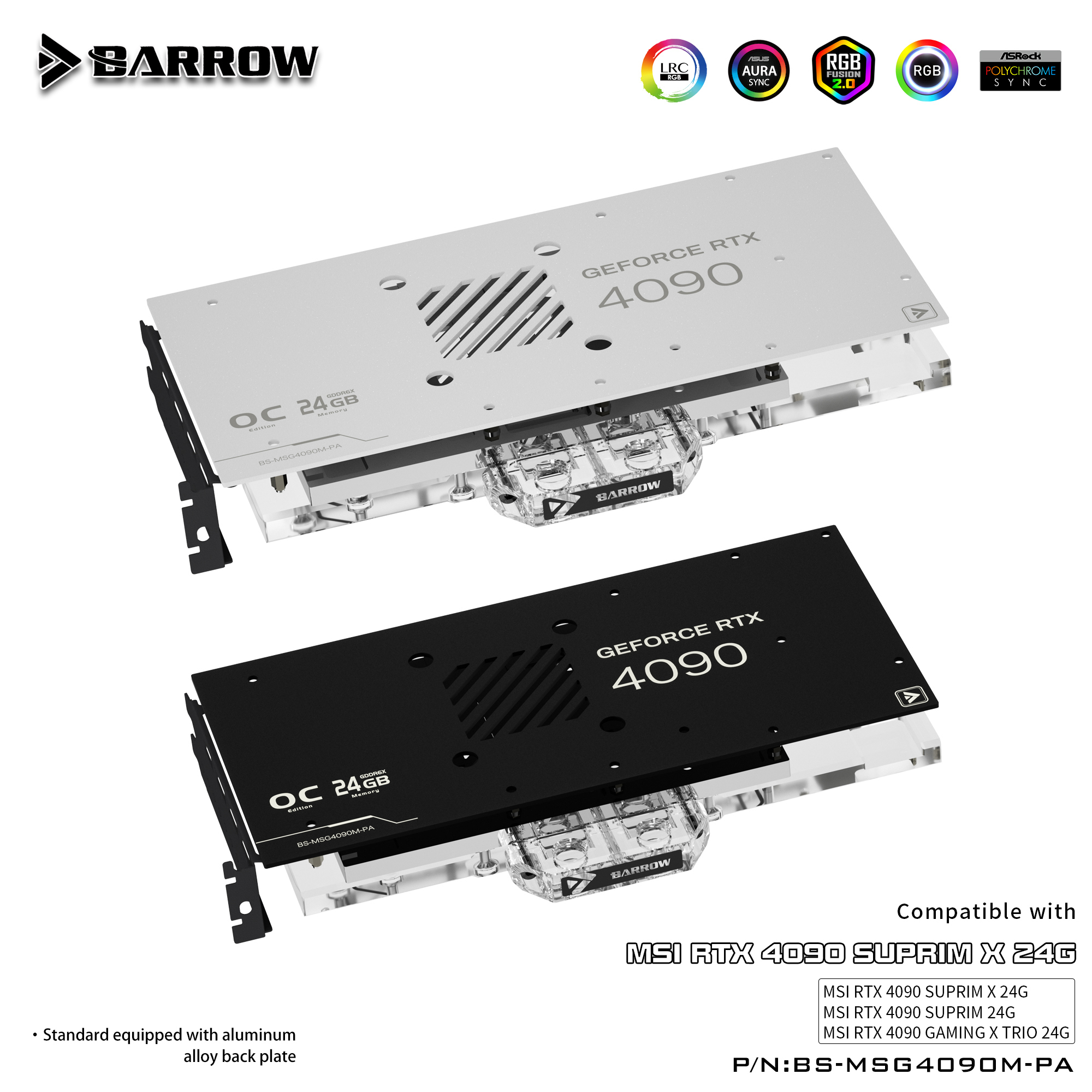 Barrow GPU Water Block For MSI RTX 4090 Suprim X 24G/Suprim 24G/Gaming X Trio 24G, Full Cover With Backplate PC Water Cooling Cooler, BS-MSG4090M-PA Barrow GPU Water Block For MSI RTX 4090 Suprim X 24G/Suprim 24G/Gaming X Trio 24G, Full Cover With Backplate PC Water Cooling Cooler, BS-MSG4090M-PA