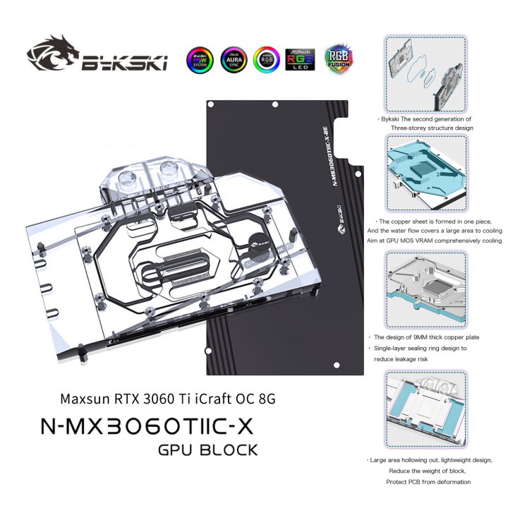 Bykski GPU Water Block For Maxsun RTX 3060 Ti iCraft OC 8G, Full