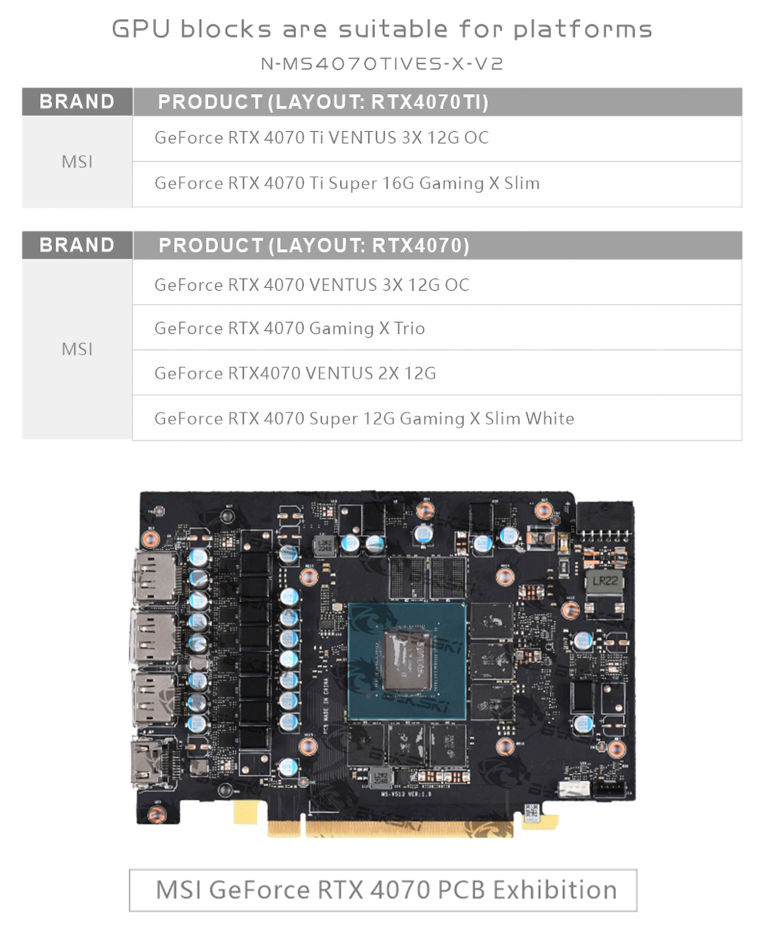 Bykski GPU Water Block For MSI RTX 4070 Ti Ventus 3X / 4070 Ventus 3X 2X/  4070 Gaming X Trio, Full Cover With Backplate PC Water Cooling Cooler, N -MS4070TIVES-X-V2 at formulamod sale