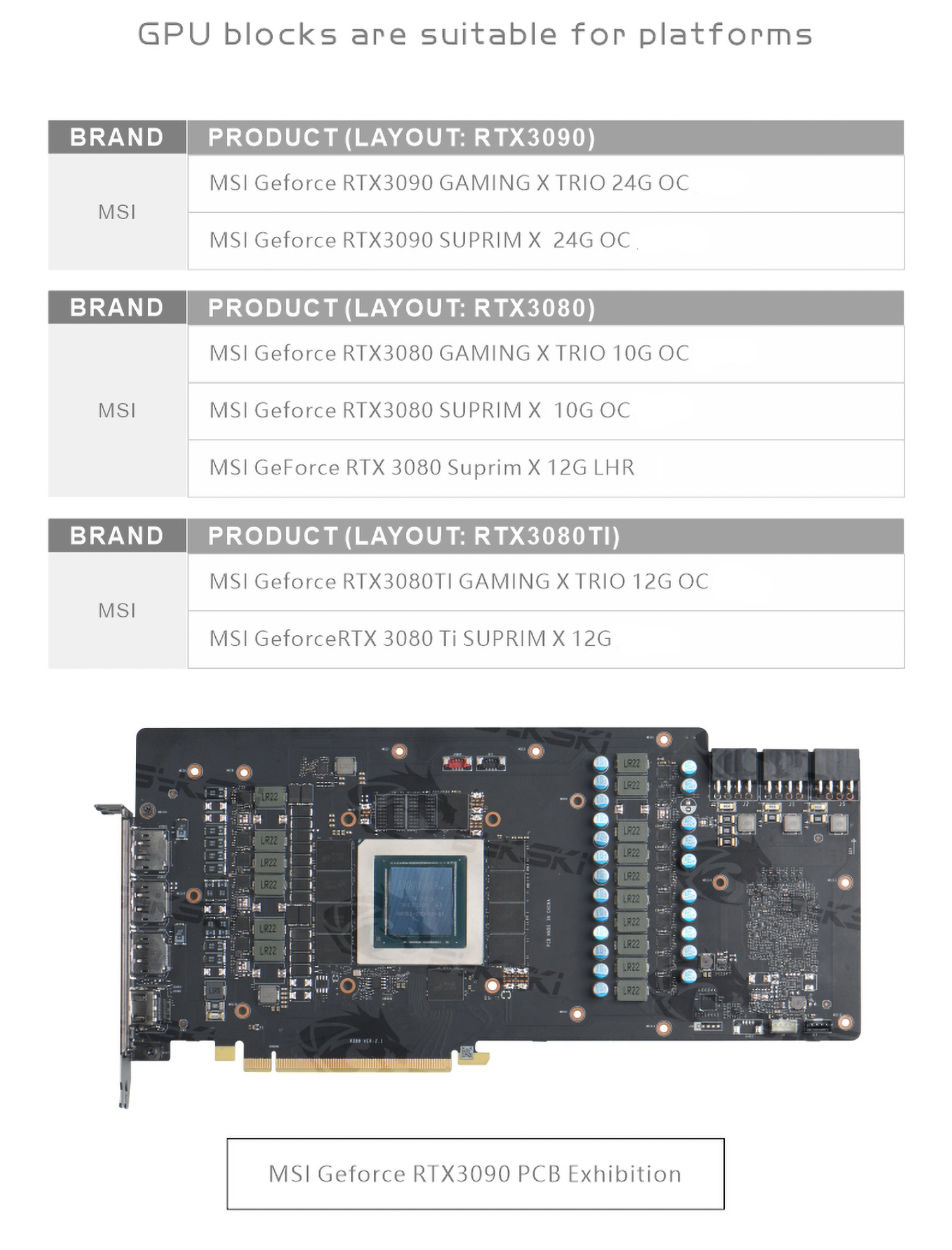 Bykski GPU Water Cooling Block For MSI RTX 3090 3080Ti 3080 GAMING