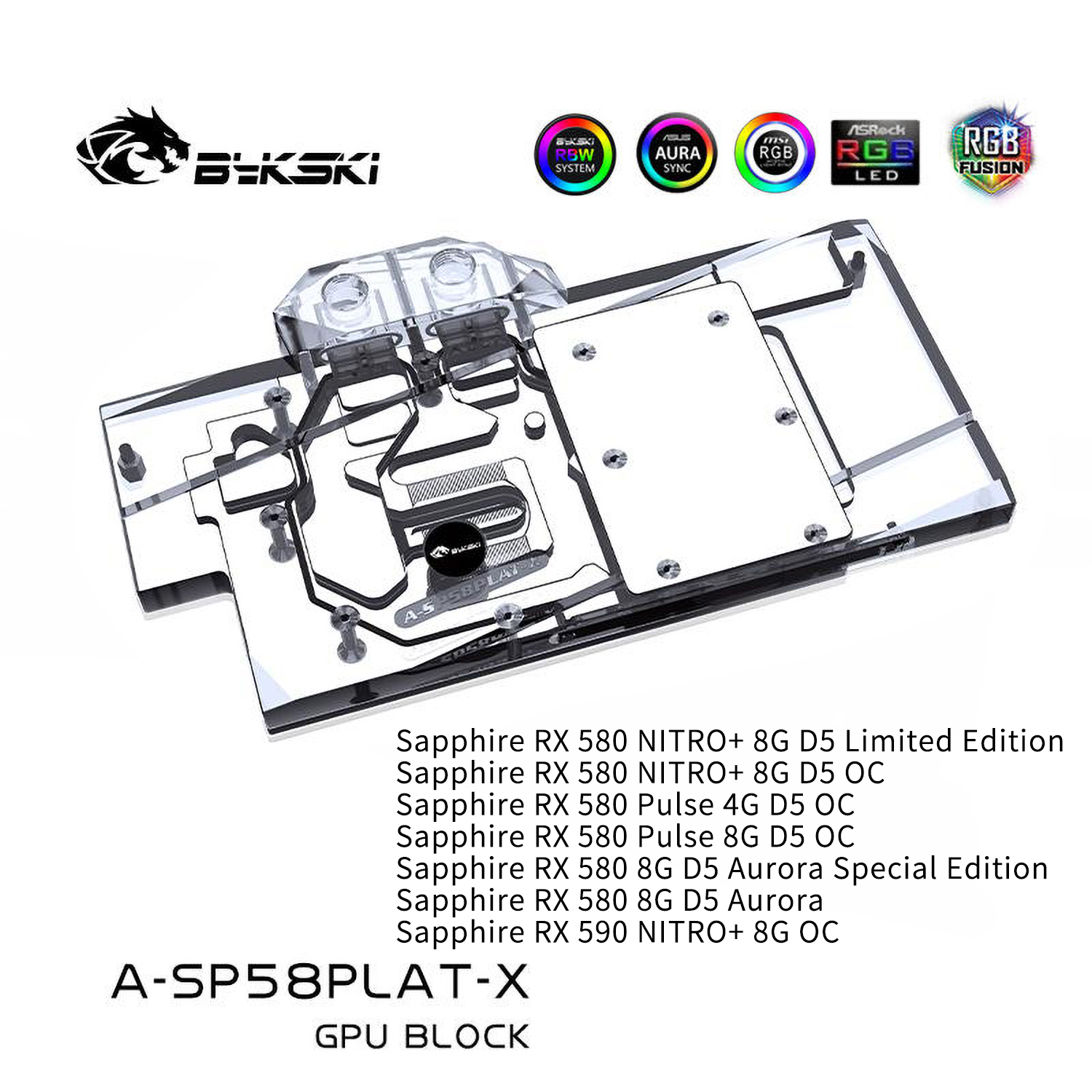 Bykski Full Cover Graphics Card Water Cooling Block for Sapphire