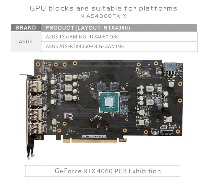 Bykski GPU Water Block For Asus TX RTX 4060 Gaming / ATS RTX 4060