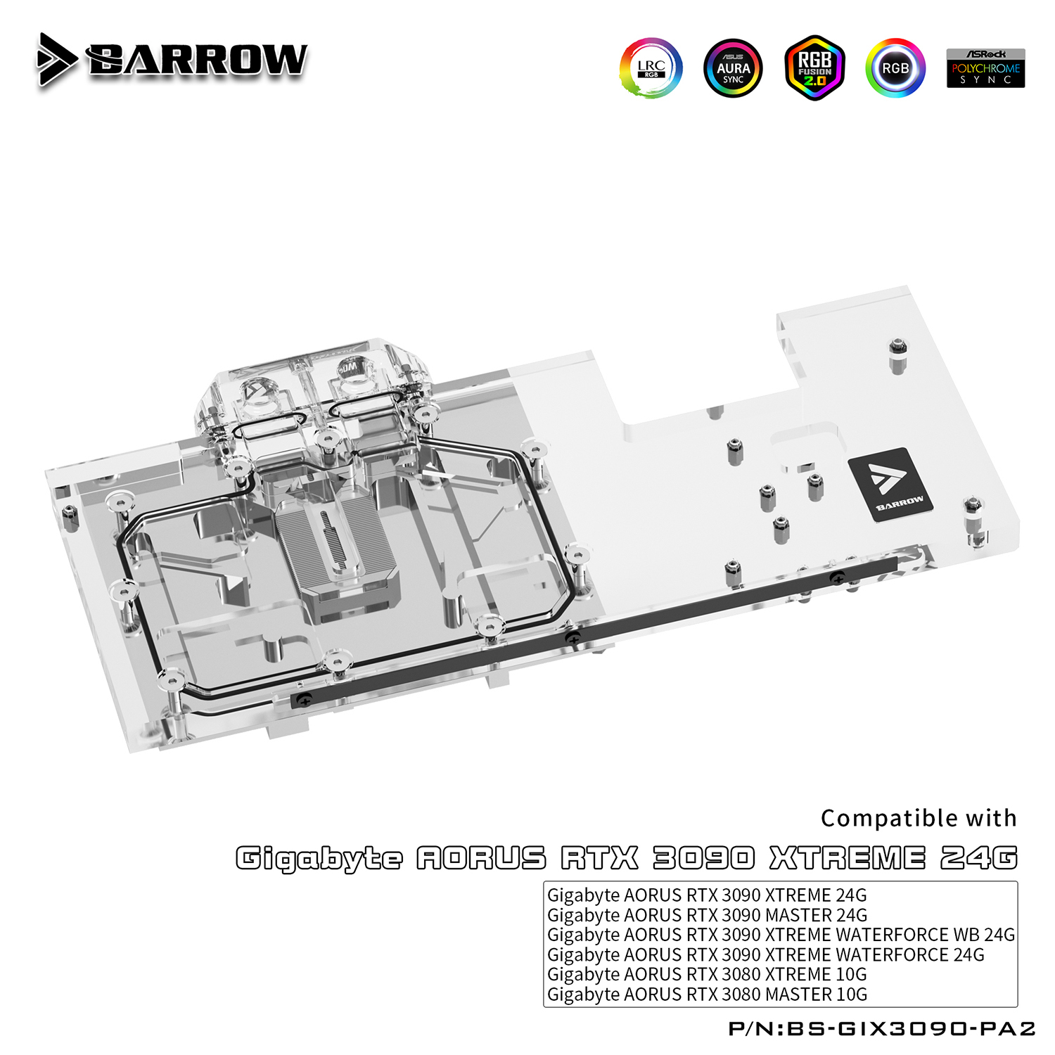 Barrow GPU Water Block Backplane Block For Gigabyte AORUS RTX 3090 3080  XTREME, Full Cover Waterway Backplate, BS-GIX3090-PA2 B