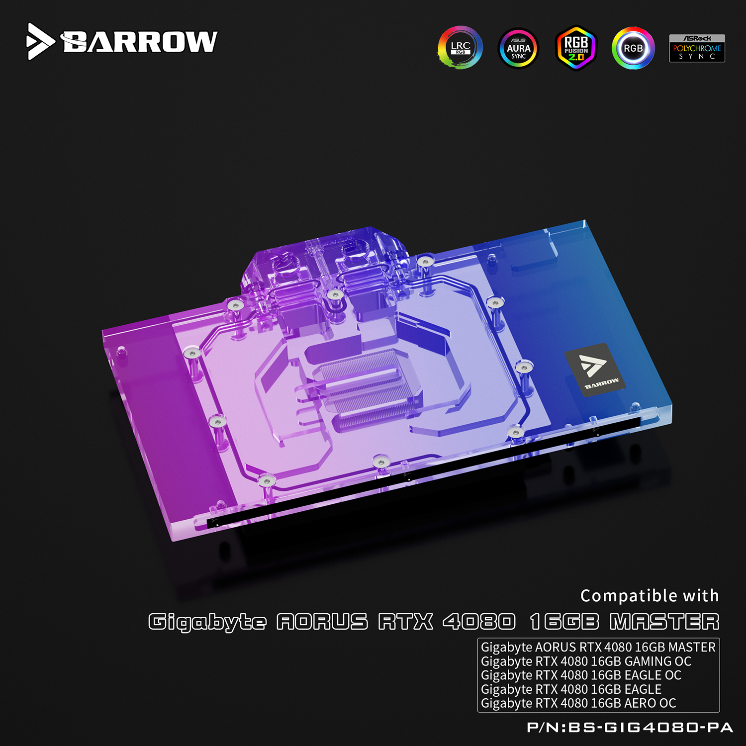 Barrow GPU Water Block For Gigabyte RTX 4080 Gaming OC 16GB/Aorus RTX 4080  Master 24G, Full Cover With Backplate PC Water Cooling Cooler,