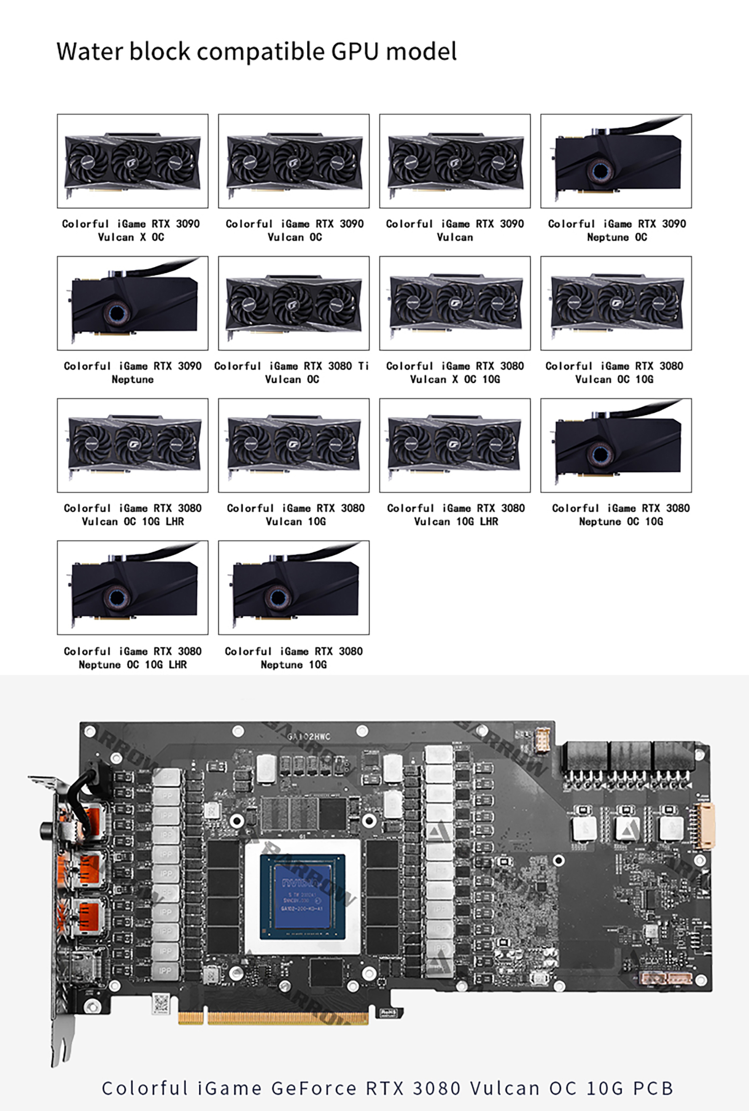 Barrow 3080 3090 GPU Water Block For Colorful iGame RTX 3080 3090