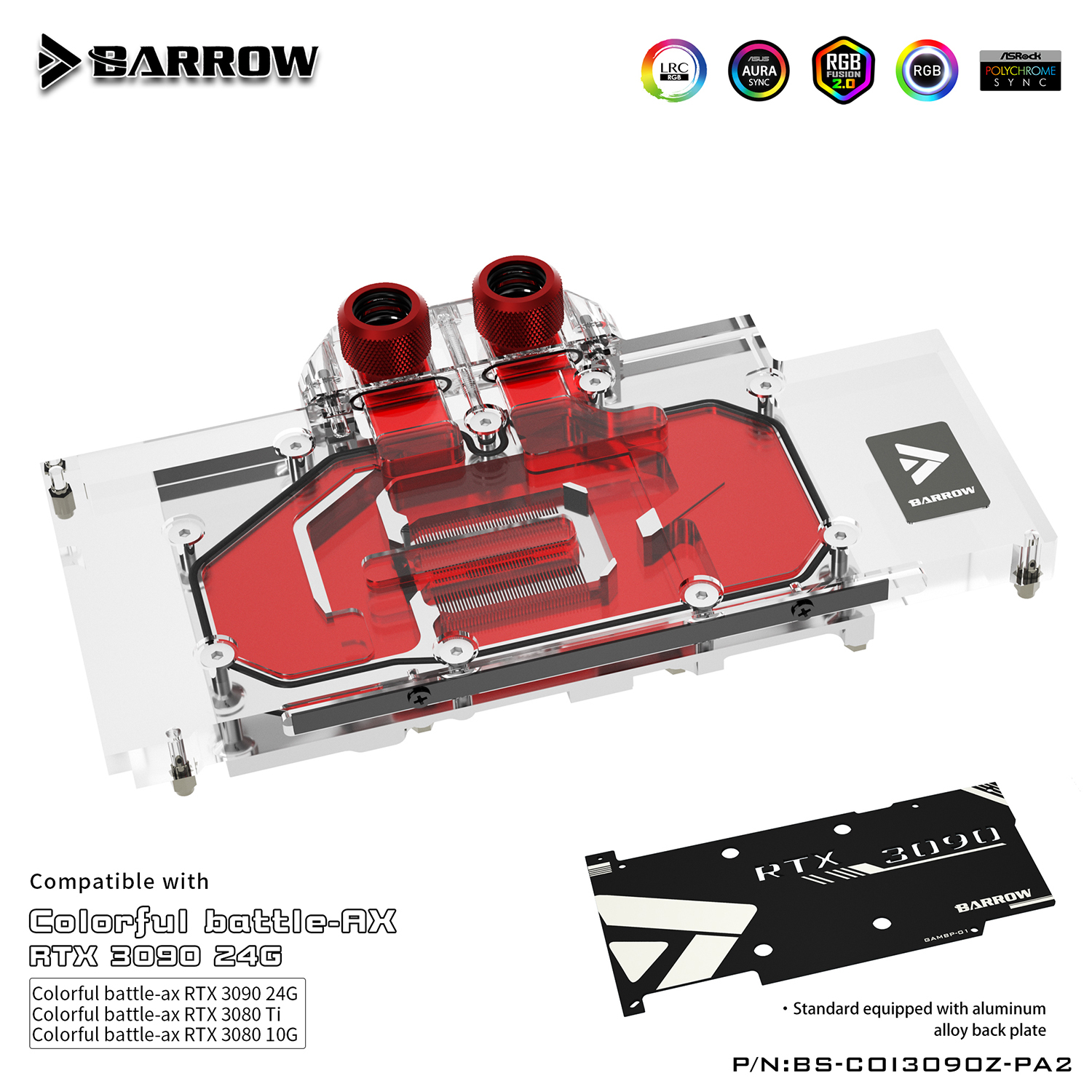 Barrow 3090 3080 GPU Water Block For Colorful BATTLEAX 3090 Barrow 3090 3080 GPU Water Block For Colorful BATTLEAX 3090