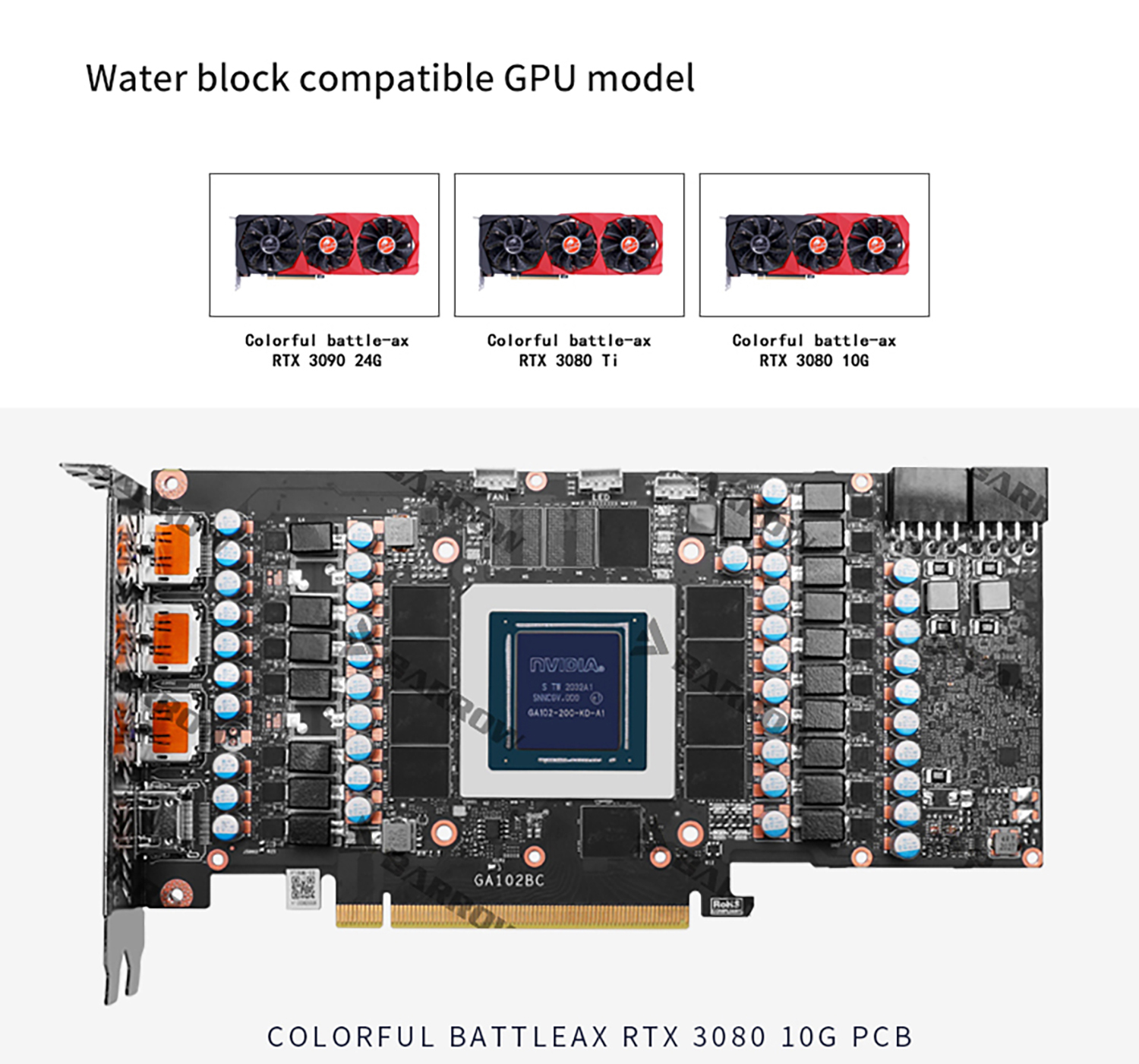 にぼし Barrow 3090 3080 GPU Water Block For Colorful BATTLEAX 3090