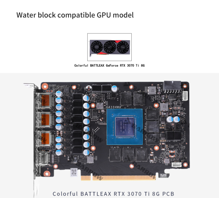 Barrow GPU Water Block For Colorful Geforce RTX 3070 Ti GPU