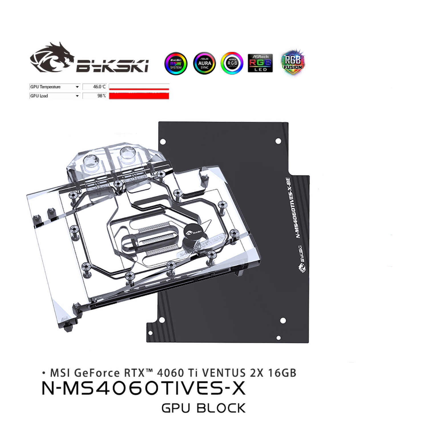 Bykski GPU Water Block For MSI GeForce RTX™ 4060 Ti, Full Cover