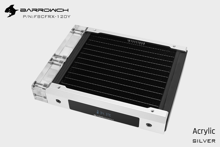 Barrowch FBCFRX, Chameleon Fish Modular 120/240/360/480mm Radiator With OLED Display, Acrylic/POM Inlet Module Suitable, For 120mm Fan  