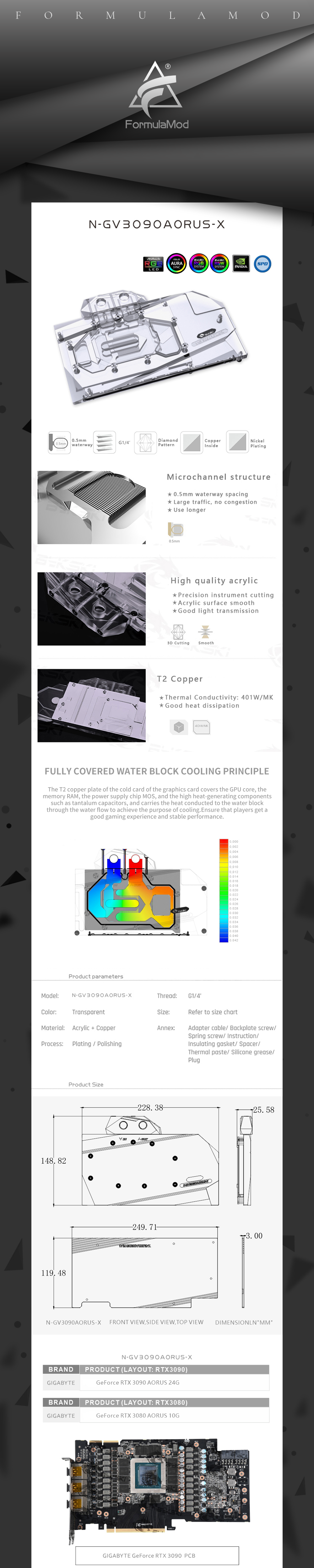 Bykski GPU Water Cooling Block For Gigabyte RTX 3090/3080/3080Ti AORUS, Graphics Card Liquid Cooler, N-GV3090AORUS-X  