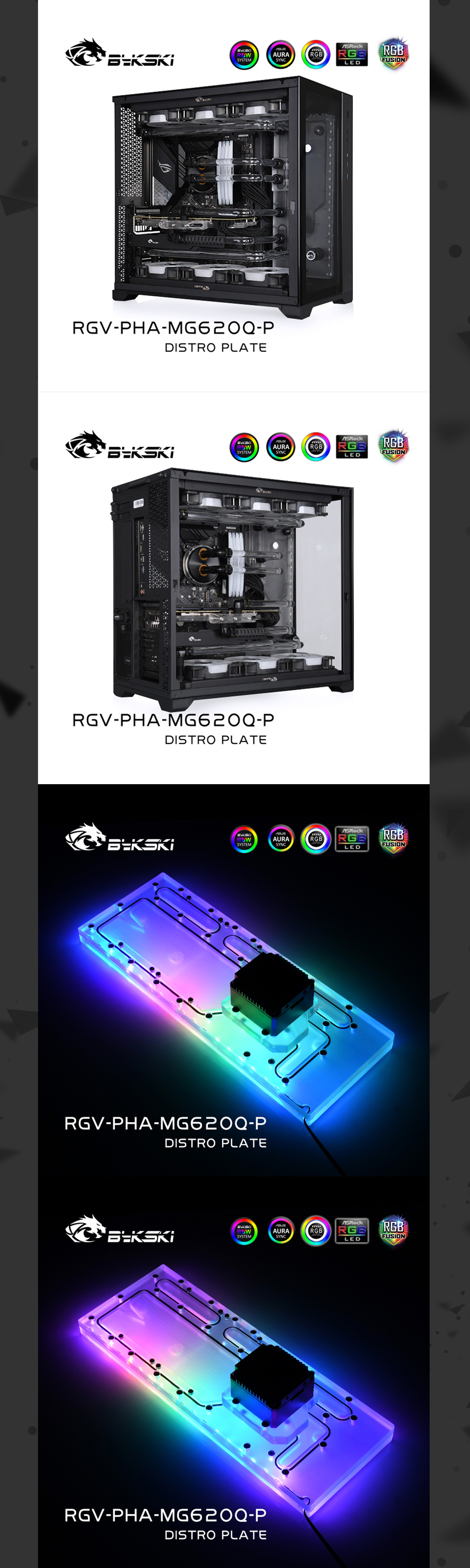 Bykski Distro Plate Kit For Phanteks MG-NE620Q Case, 5V A-RGB Complete Loop For Single GPU PC Building, Water Cooling Waterway Board, RGV-PHA-MG620Q-P  