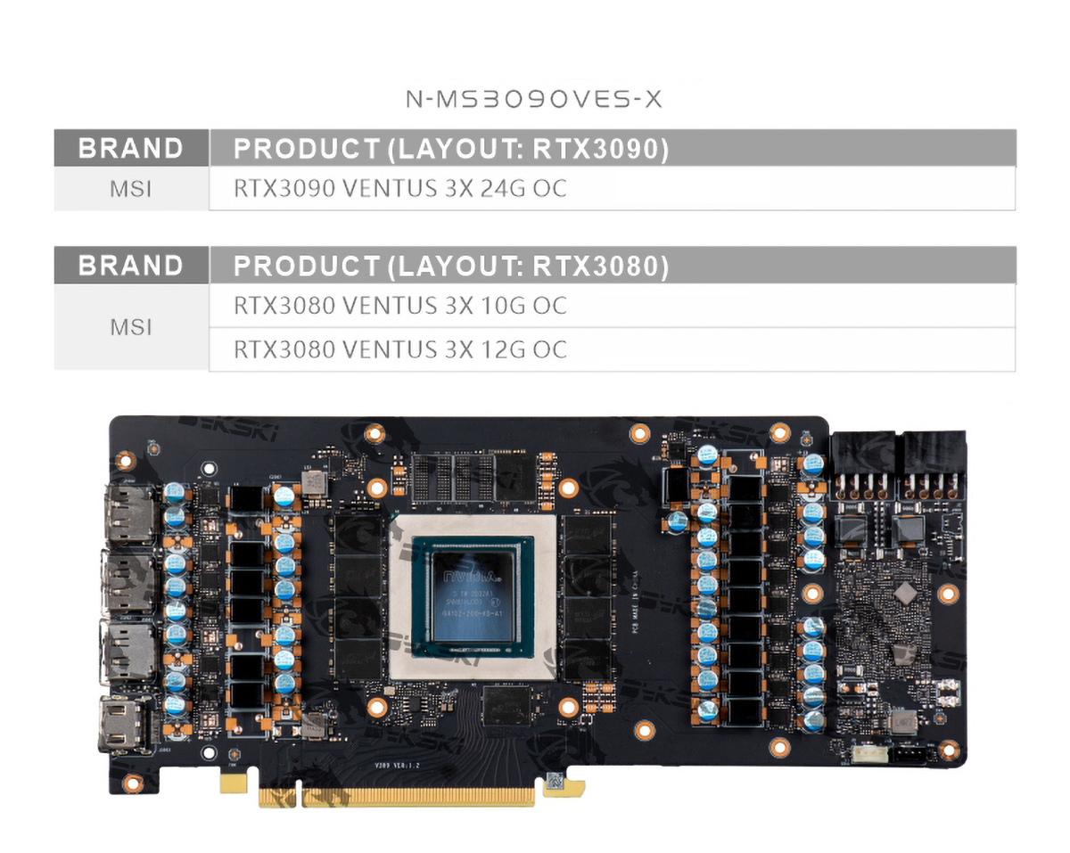 Bykski GPU Block With Active Waterway Backplane Water Cooling Cooler For MSI RTX 3090 3080 Ventus N-MS3090VES-TC  