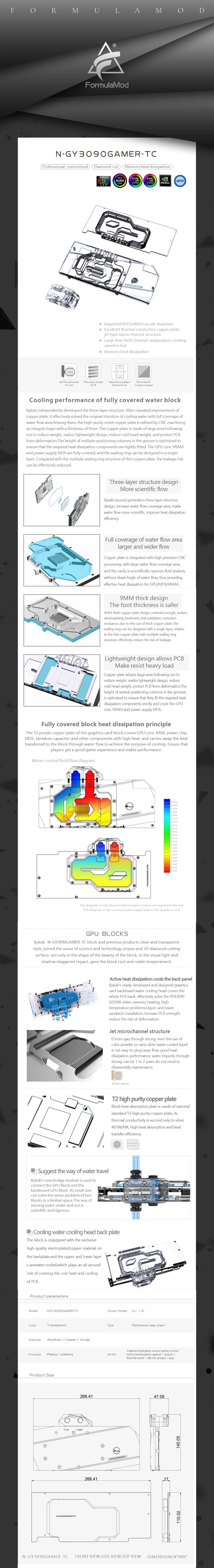 Bykski GPU Block With Active Waterway Backplane Water Cooling Cooler For Galax RTX 3090/3080Ti/3080 Gamer / Boomstar, Gainward 3080 MAX OC, N-GY3090GAMER-TC  