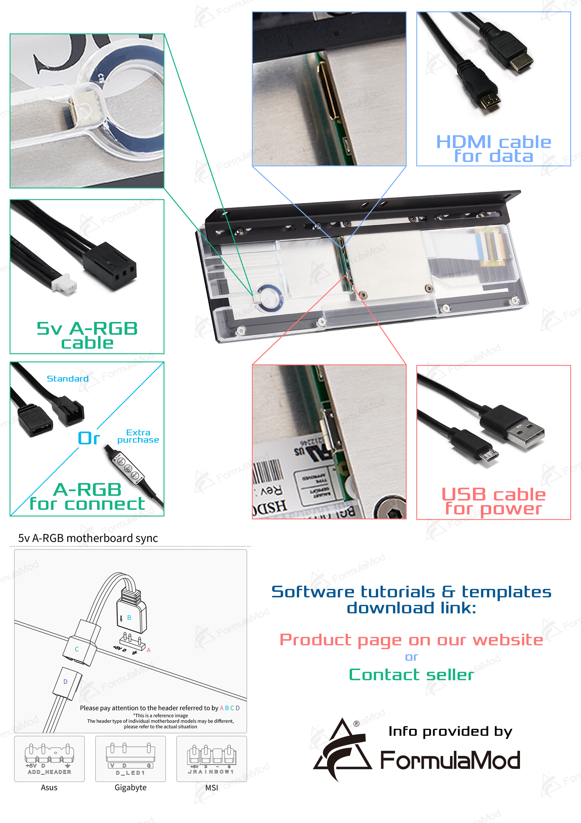 FormulaMod External Expansion Display 8.8 Inch High Resolution LCD Screen For PC Hardware Temperature Monitor ARGB Fm-XSQ  