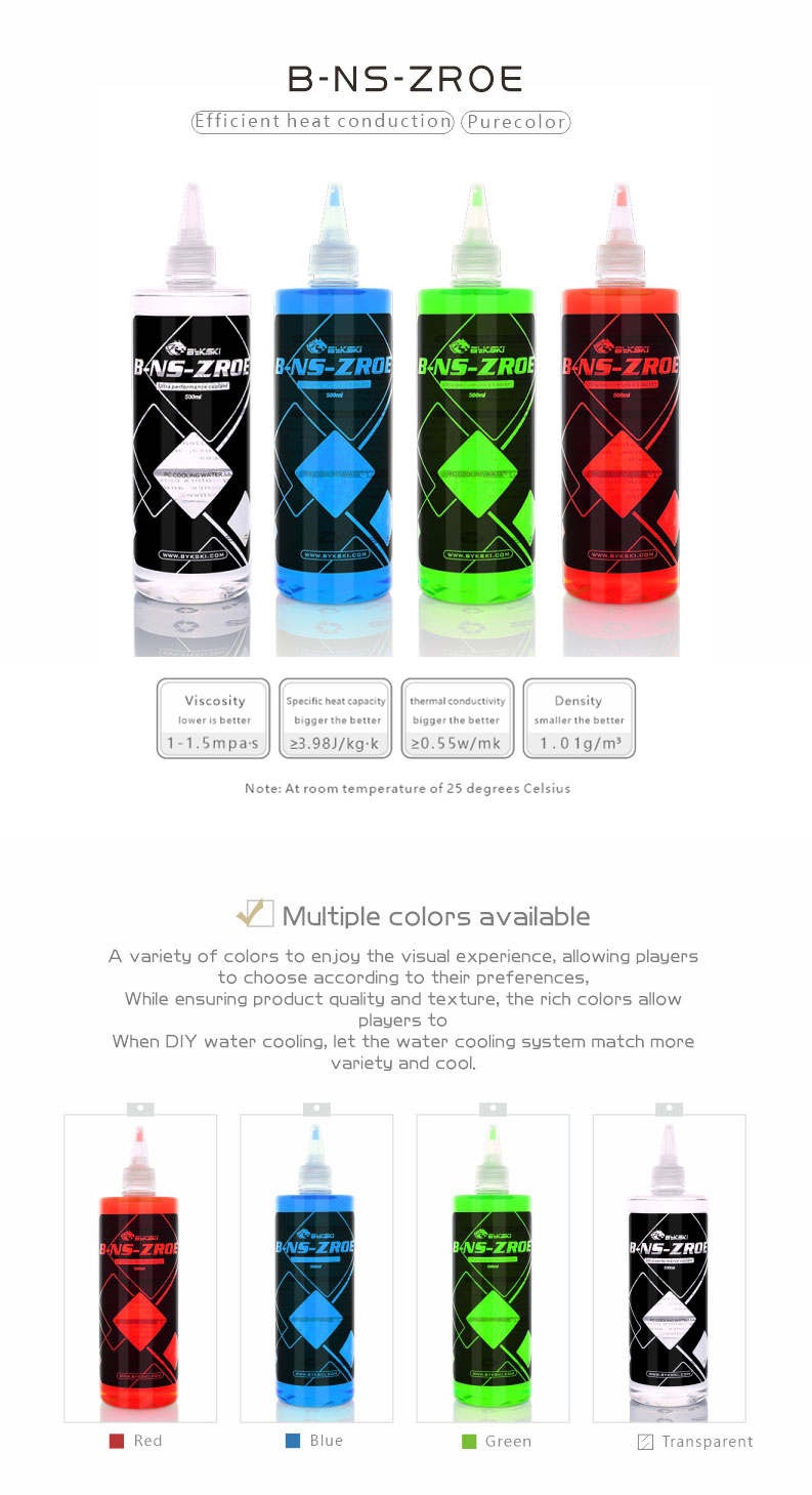 Bykski B-NS-ZROE Antibacterial Water Coolant - Stable, Durable, High Thermal Conductivity Liquid for Water Cooling Systems - Multiple Colors Available  