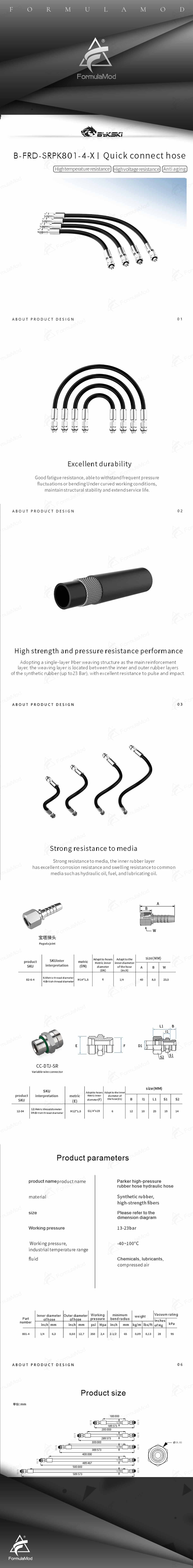 B-FRD-SRPK801-4-X Rotary Union Parker 801 High Temperature, High Pressure And Aging Resistant Quick Connect Hose  
