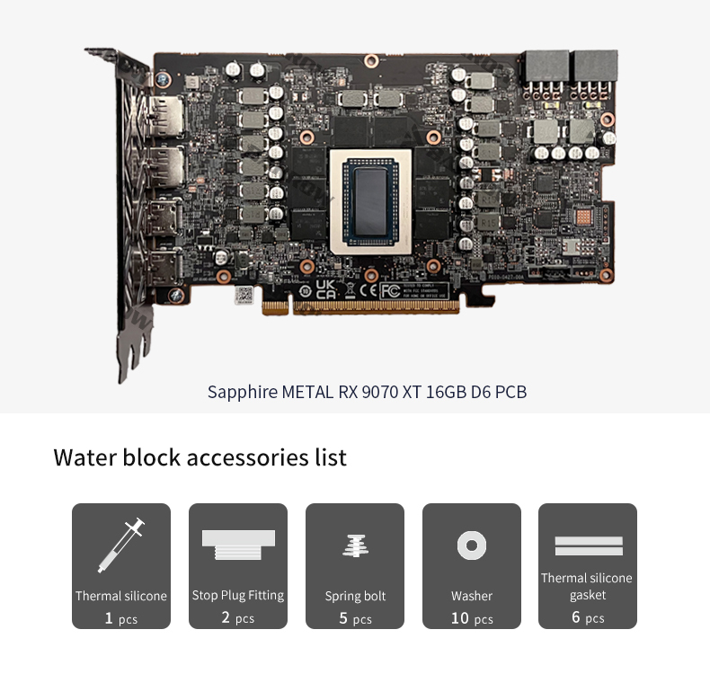 Barrow full coverage GPU Water Block for Sapphire METAL 9070XT BS-SAM9070XT-PA  