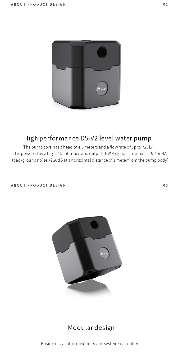Bykski B-UL-D5-X-V3 Water-cooled D5 Water Pump, 4.5m head, 720L/H flow rate, with PWM speed control. Bykski B-UL-D5-X-V3 D5 Pump 1000L/H 5M PWM 
