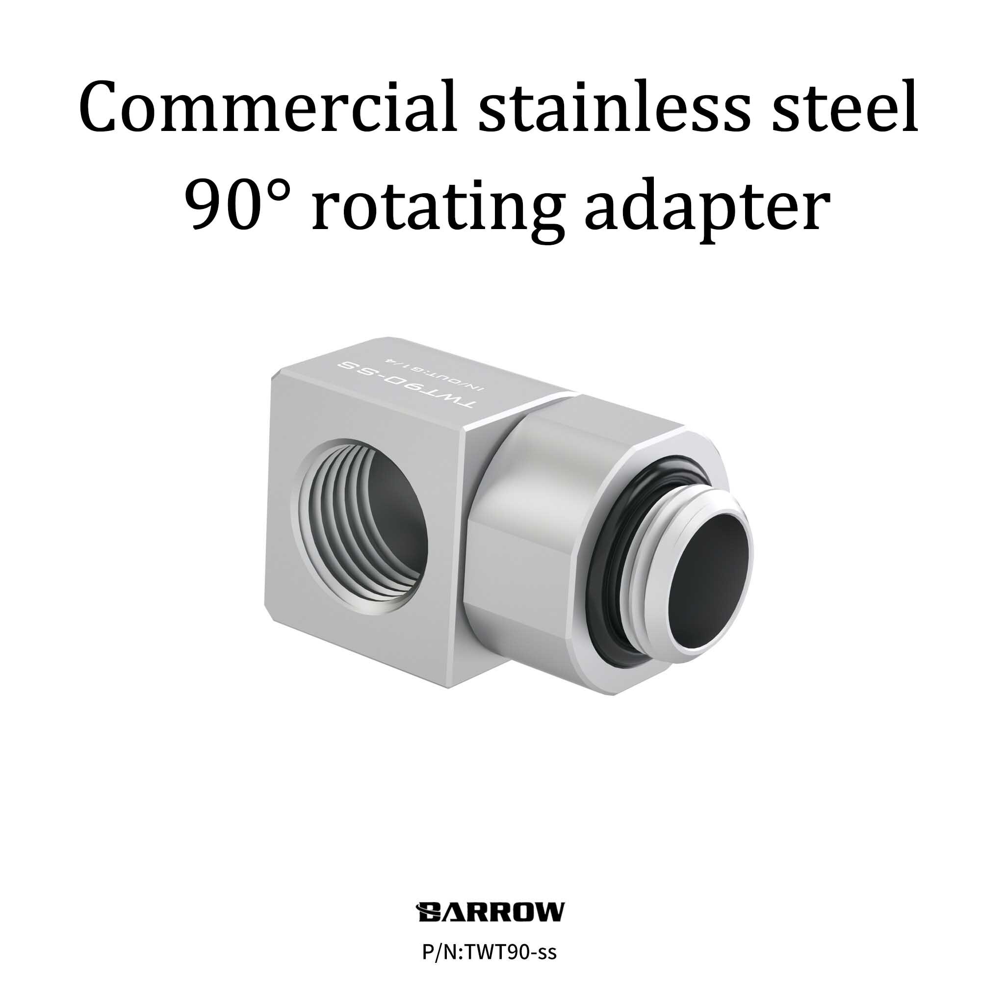 Barrow Commercial 304 Stainless Steel High Pressure Resistant 90° Rotary Elbow with Water-Cooled/Liquid-Cooled Fitting TWT90-ss Barrow | Extender Fitting extender fitting,custom loop water cooling,PC extender fitting,water cooling parts