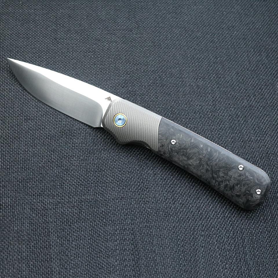 Am8 Knives Flix Front Flipper Folding Knife 3.5" M390 Blade Black