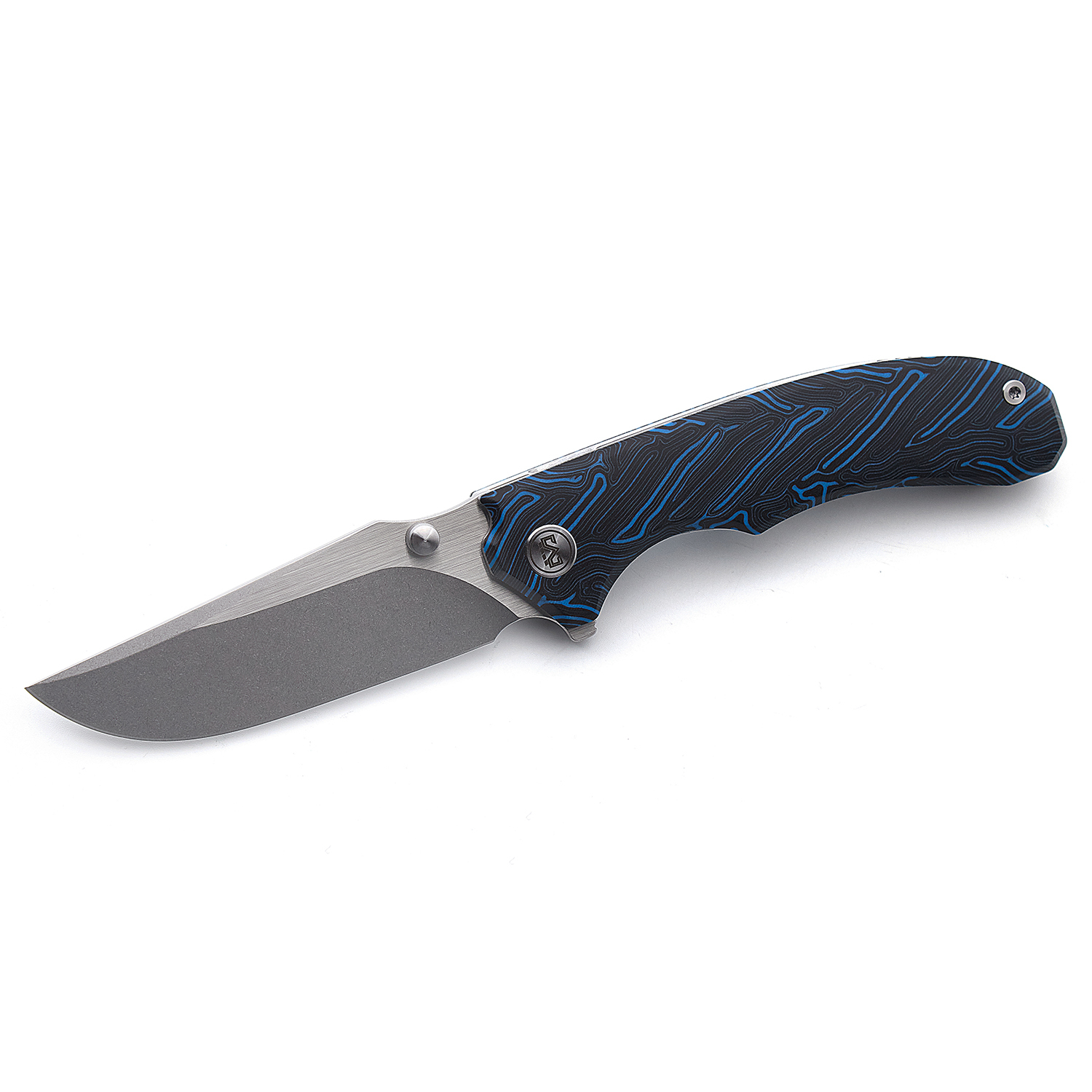 G-10 Damascus Black & Blue knife handle scales