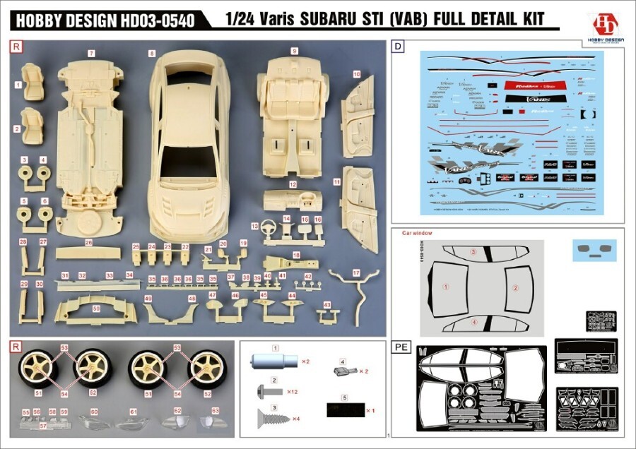 1/24 Varis Subaru STI (VAB) Full Detail Kit  (Resin+PE+Decals+Metal Wheels+Metal parts)HD03-0540