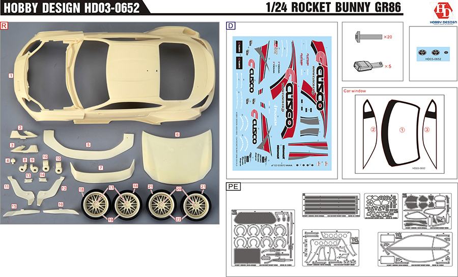 1/24 Rocketbunny GR86 Wide Body Trans-Kit Photo-Etched Detail Parts for all car body detail parts