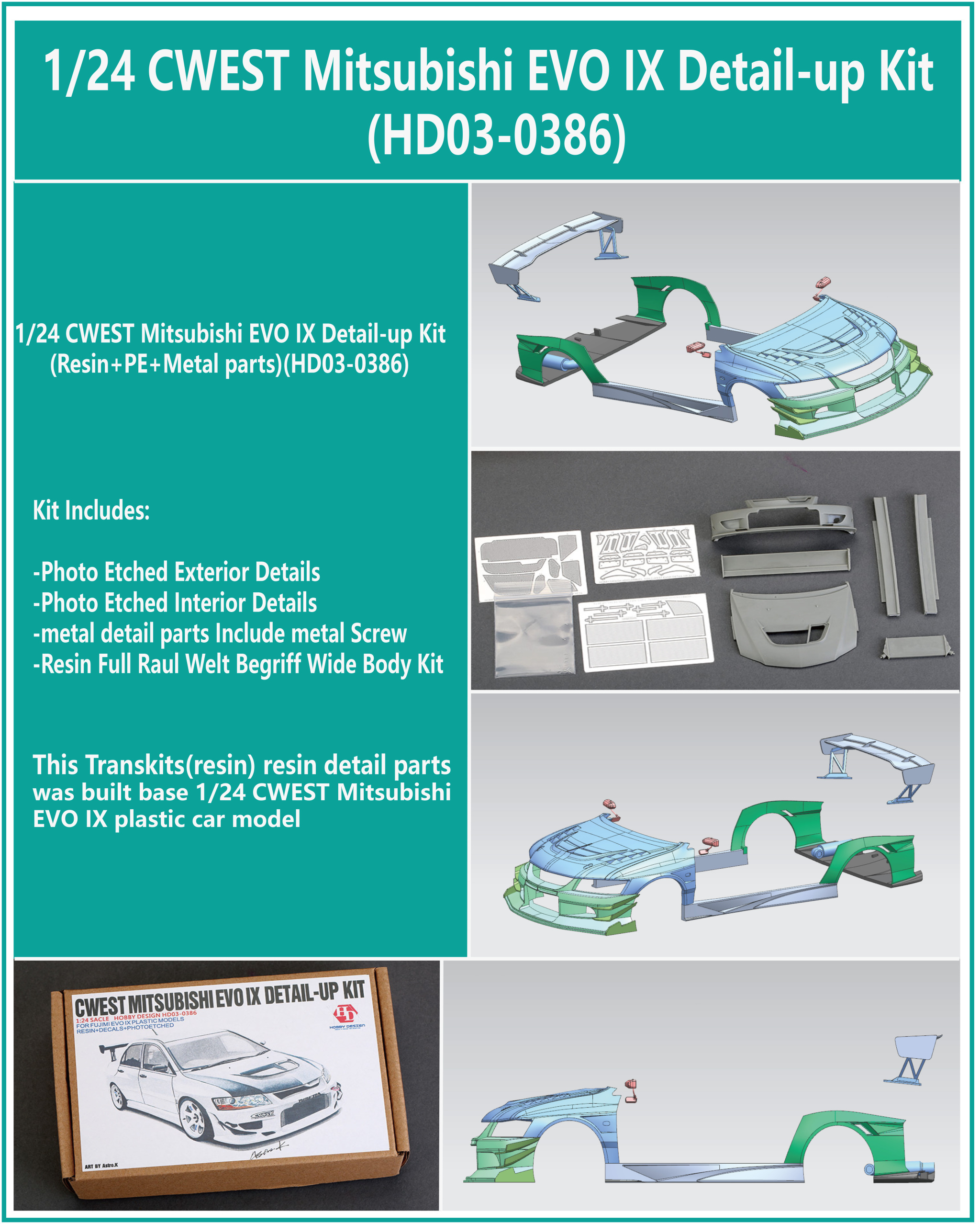 1/24 CWEST Mitsubishi EVO IX Detail-up Kit (Resin+PE+Metal parts