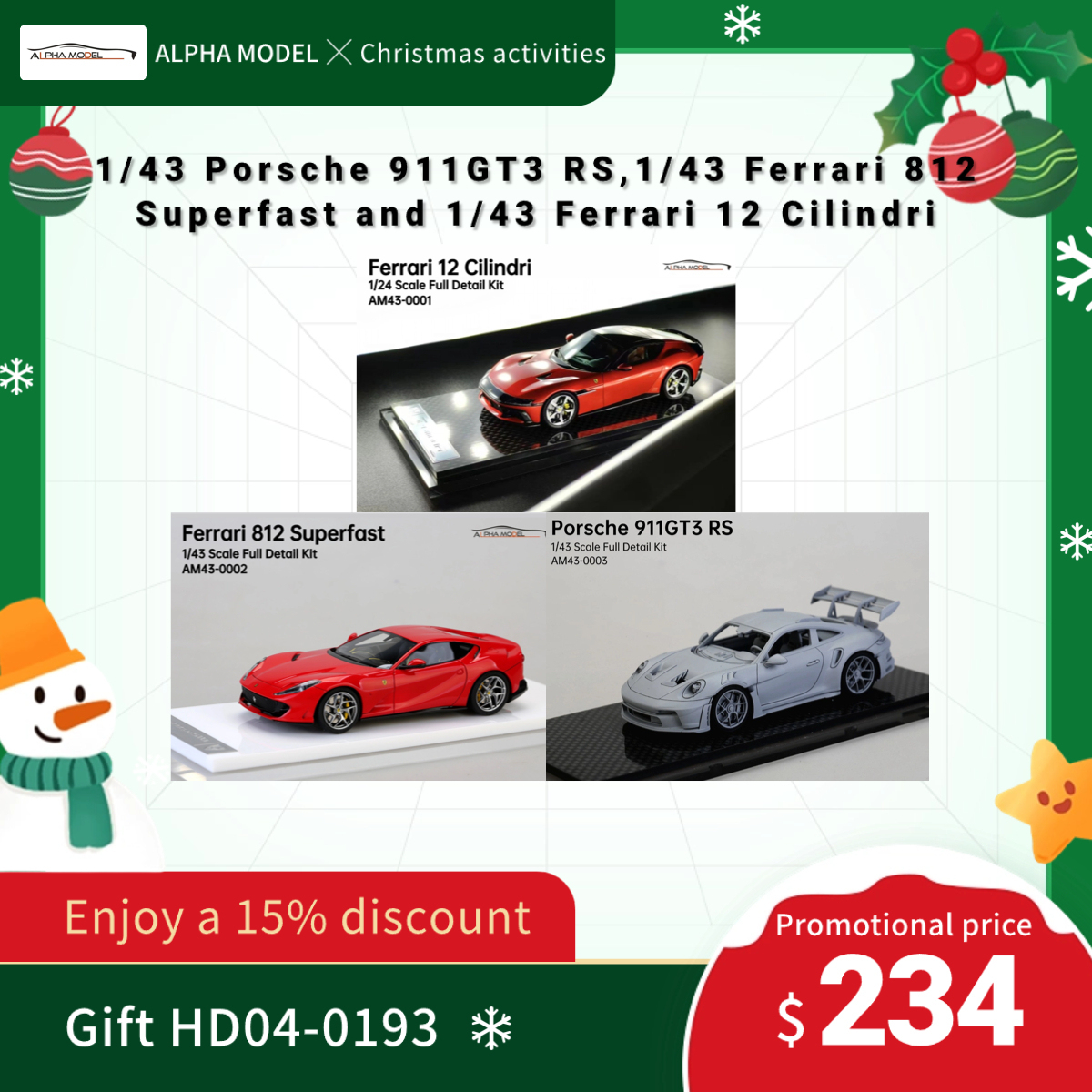 Alpha Model 1/43 Porsche 911GT3 RS,1/43 Ferrari 812 Superfast and