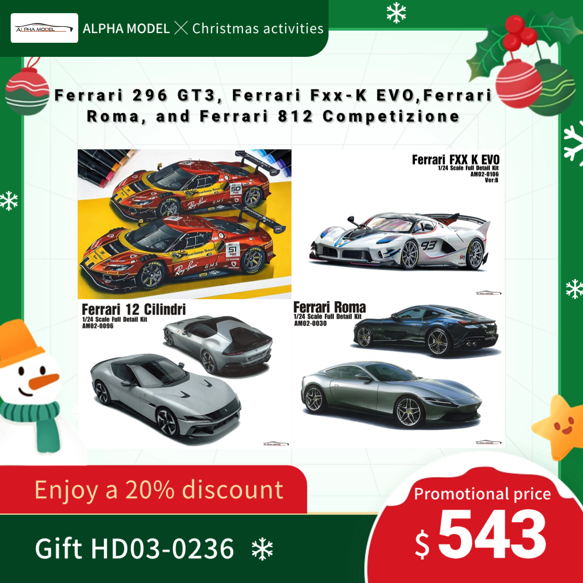 Alpha Model Christmas Event Ferrari 296 GT3, Ferrari FXX-K EVO